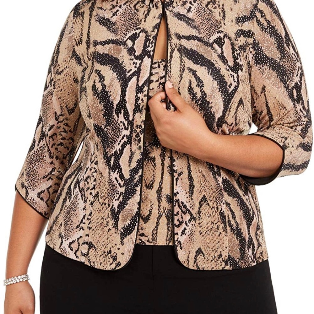 Alex Evenings Mandarin Neck Twinset Tank Top and Jacket Animal Print 1X